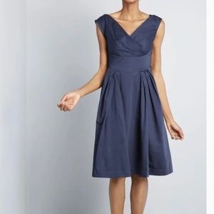 100% cotton navy blue Florence A-Line Dress